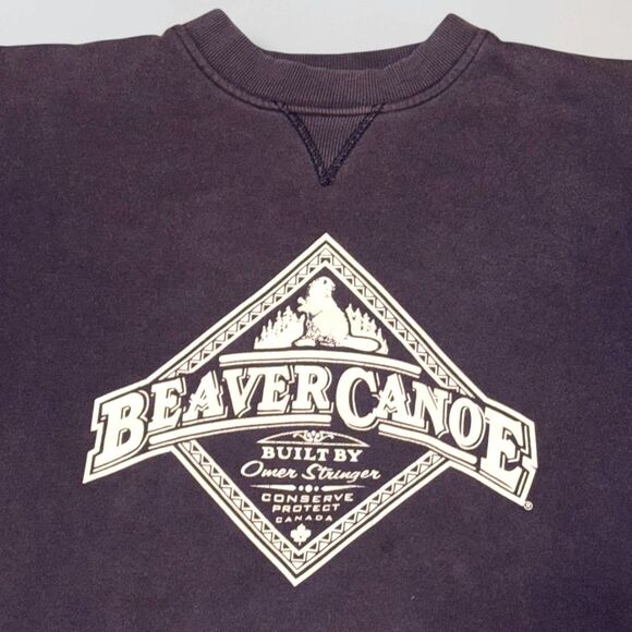 Vintage Beaver Canoe Omer Stringer Sweatshirt Crewneck Navy Blue Medium - Picture 6 of 7